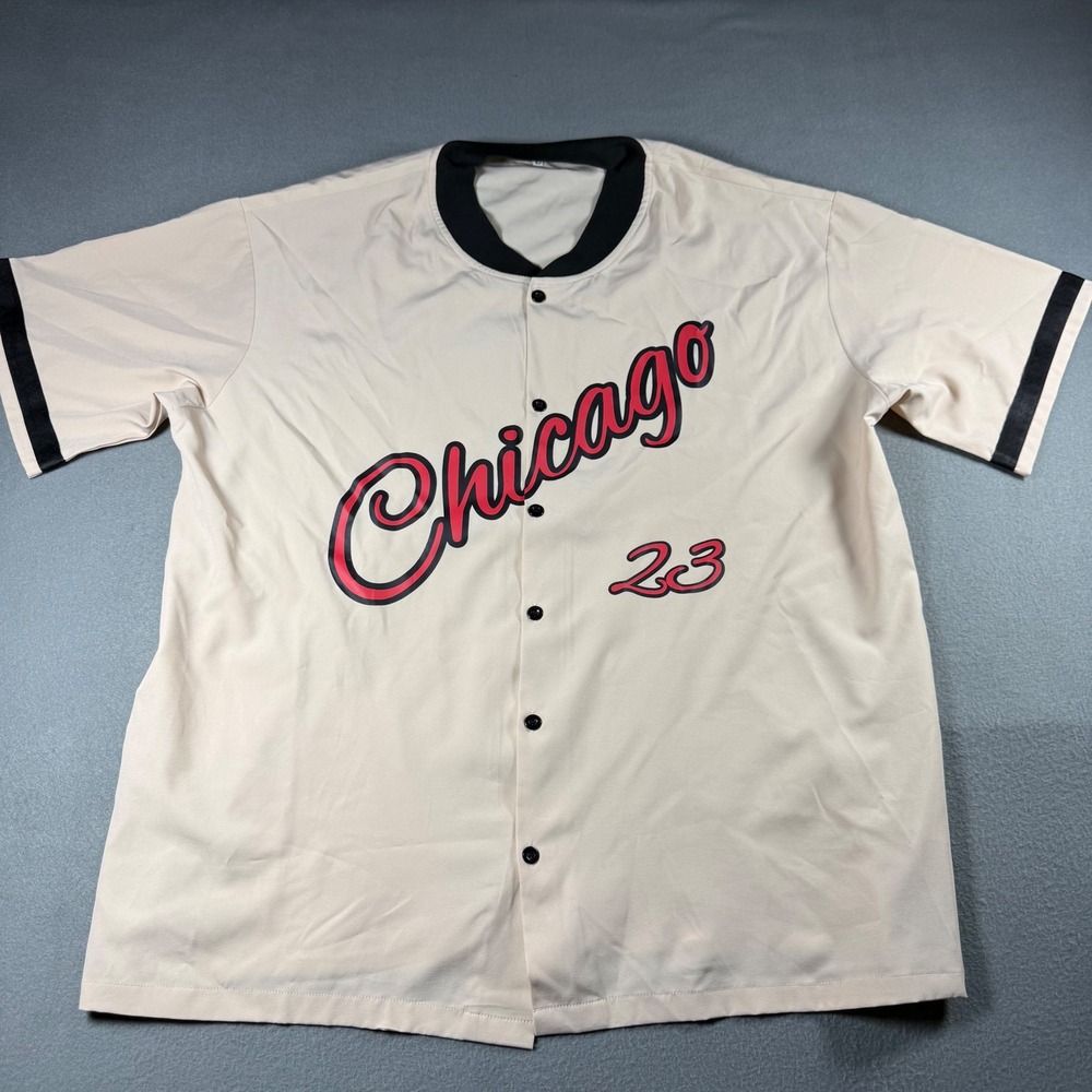 SHEIN Mens Baseball Jersey Chicago 23 Large Beige Polyester Cotton Sporty Top